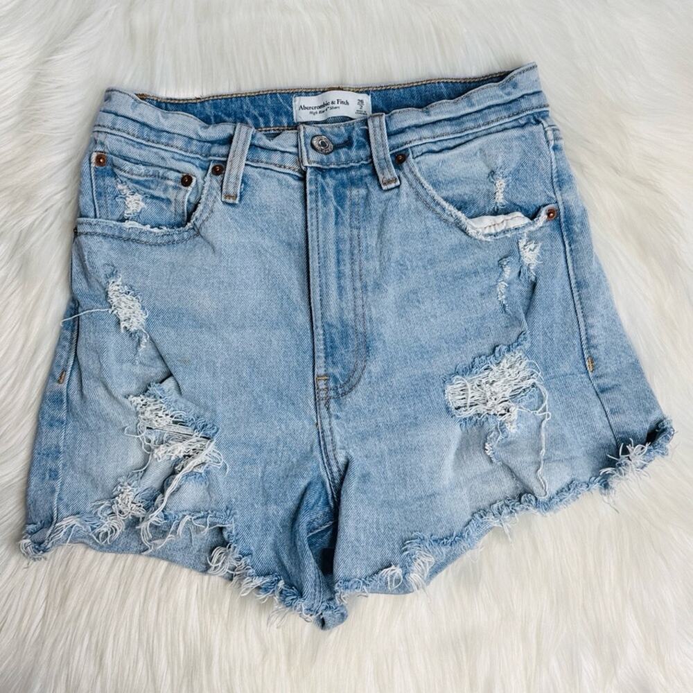 Abercrombie Light Wash Distressed High Rise Festival Denim Cut Offs